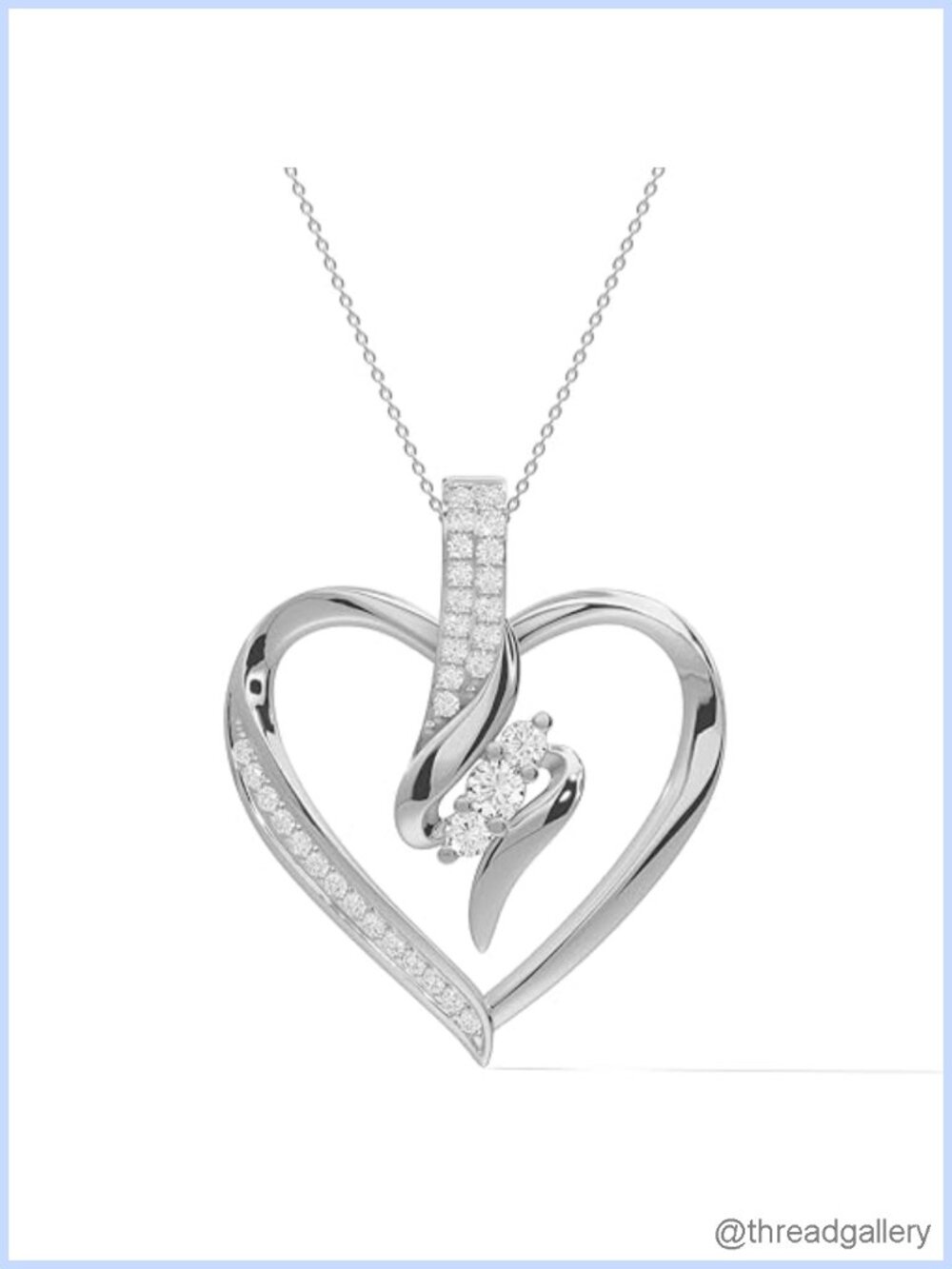 AFFY 925 Sterling Silver Heart Pendant Necklace 3 Stone Diamond 18"